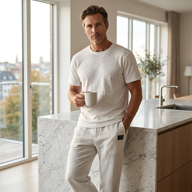 Sunset - Pantalón de algodón-lino para hombres