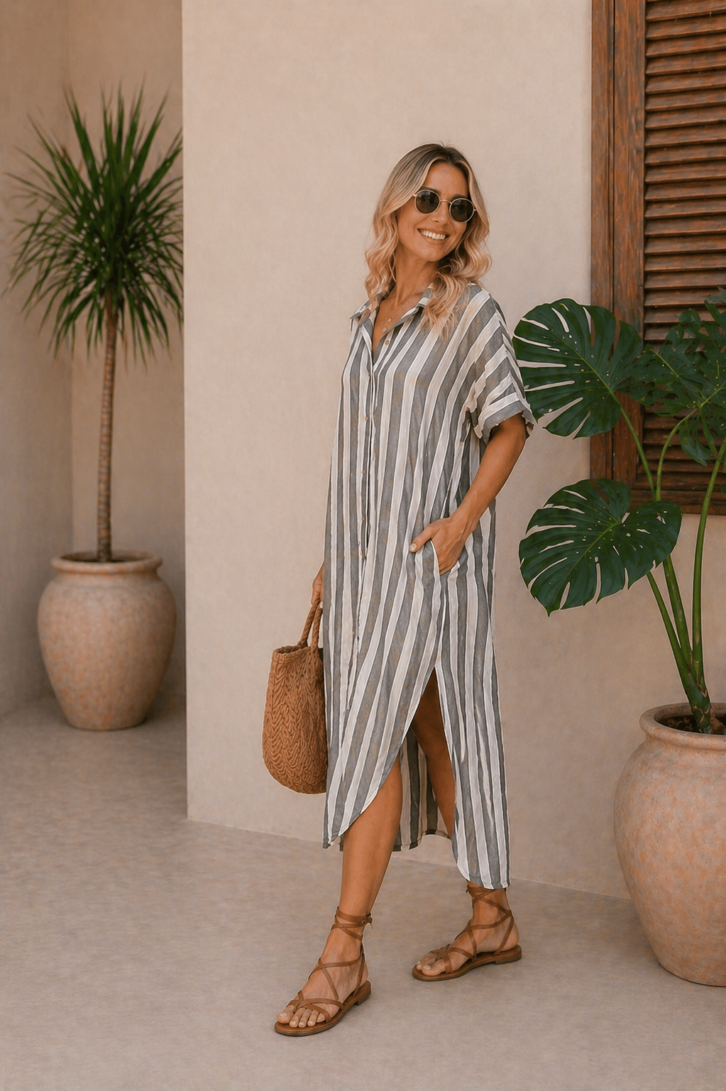Summer - Vestido camisero de verano a rayas
