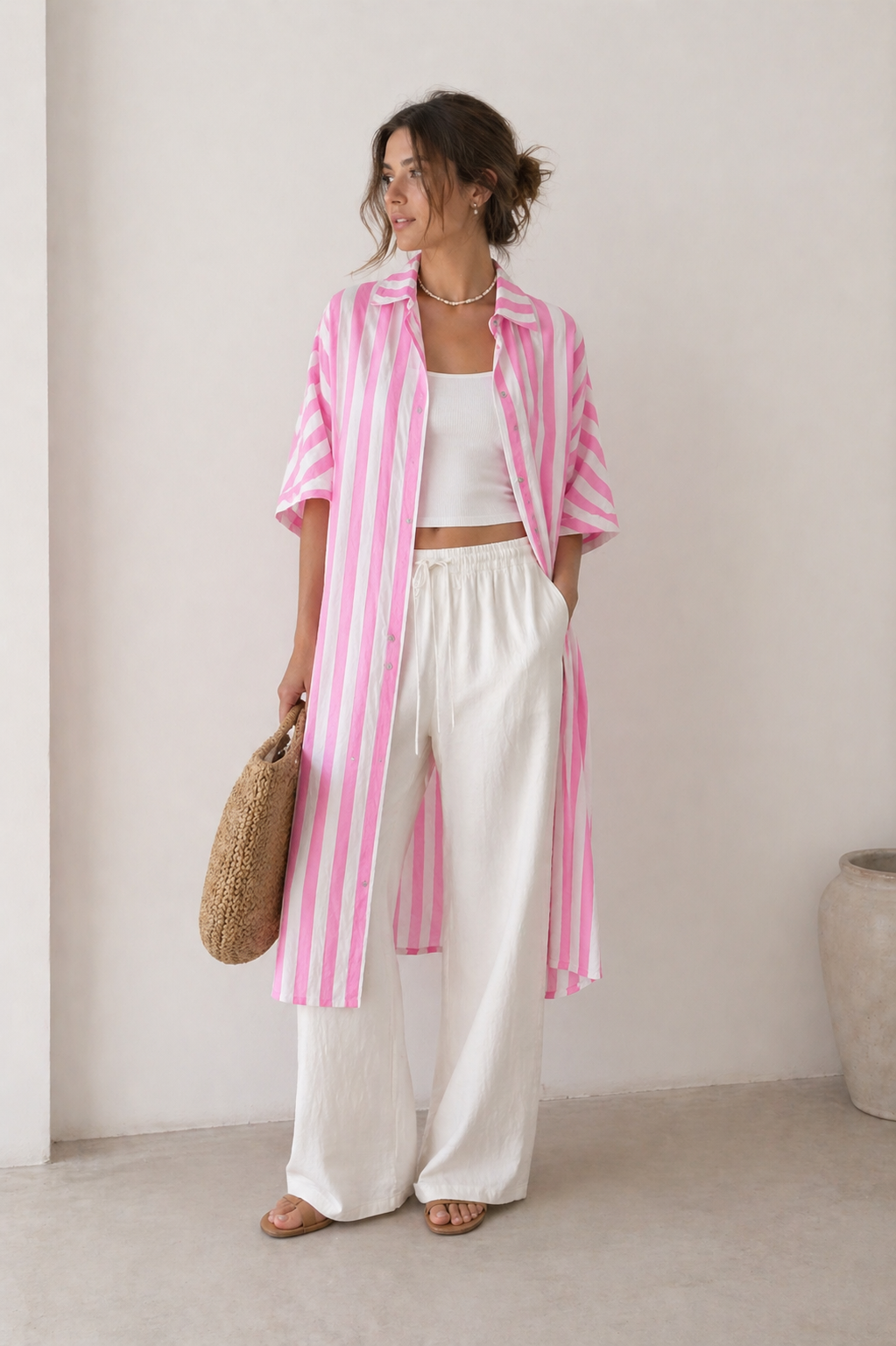 Summer - Vestido camisero de verano a rayas