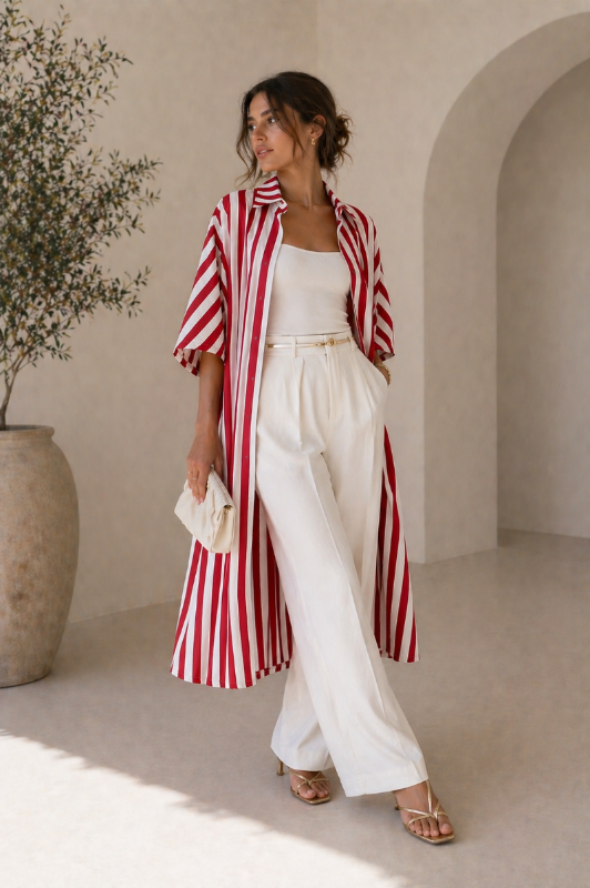 Summer - Vestido camisero de verano a rayas