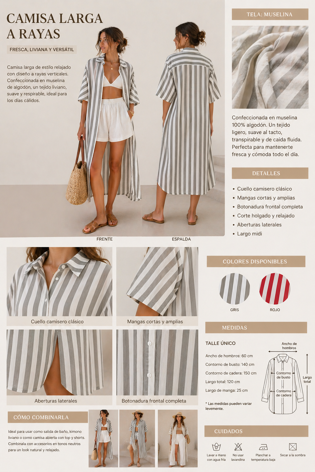 Summer - Vestido camisero de verano a rayas