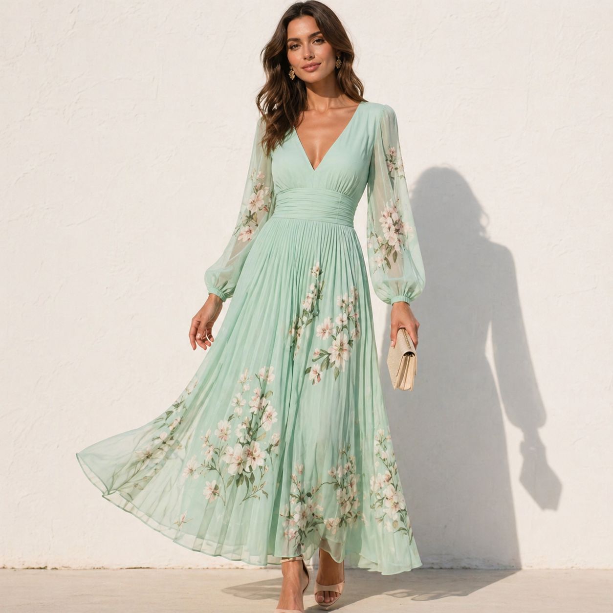 Arizona - Vestido plisado de gasa con delicados detalles florales