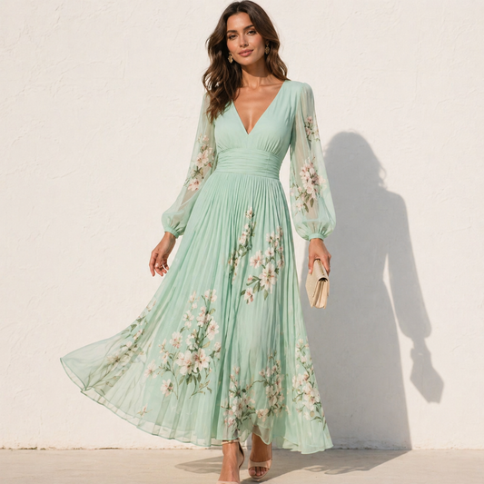 Arizona - Vestido plisado de gasa con delicados detalles florales