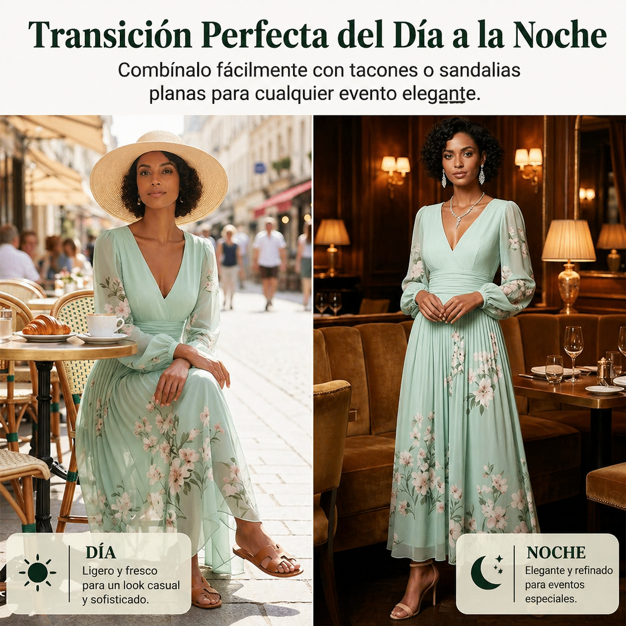 Arizona - Vestido plisado de gasa con delicados detalles florales