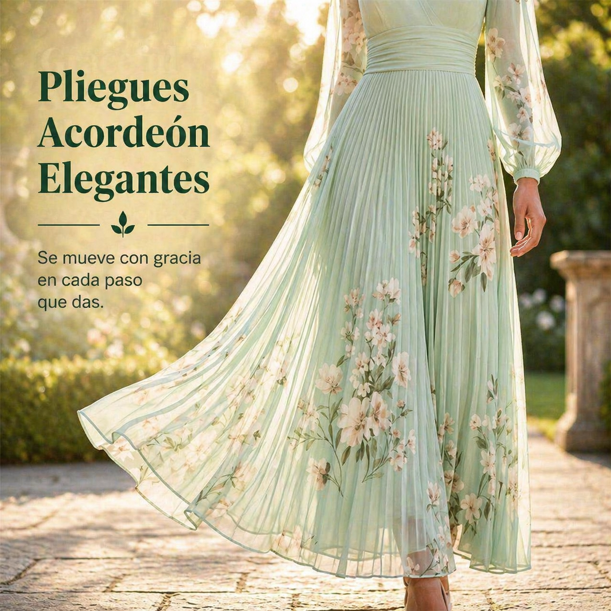 Arizona - Vestido plisado de gasa con delicados detalles florales