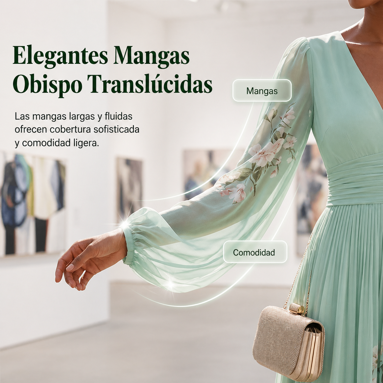 Arizona - Vestido plisado de gasa con delicados detalles florales