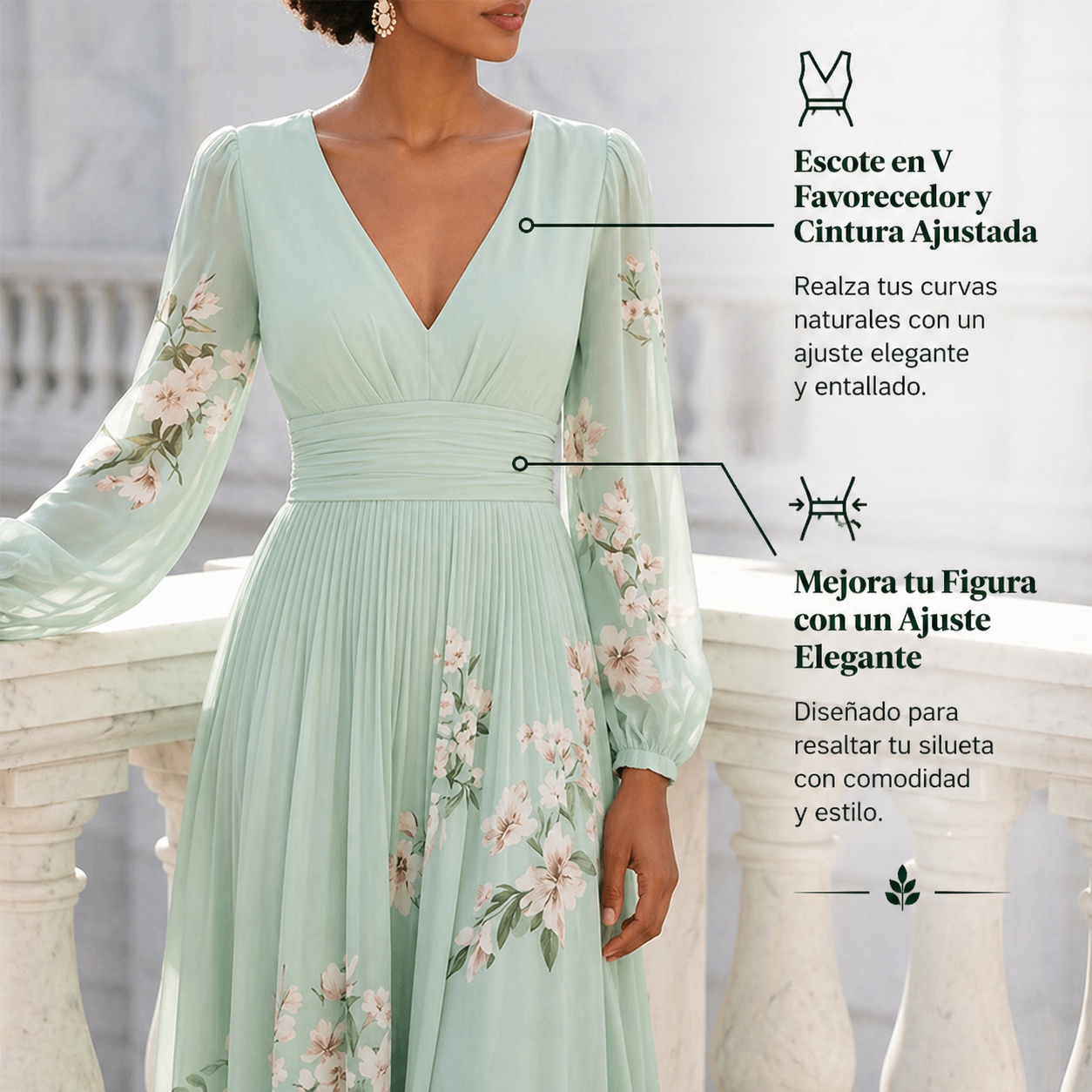 Arizona - Vestido plisado de gasa con delicados detalles florales