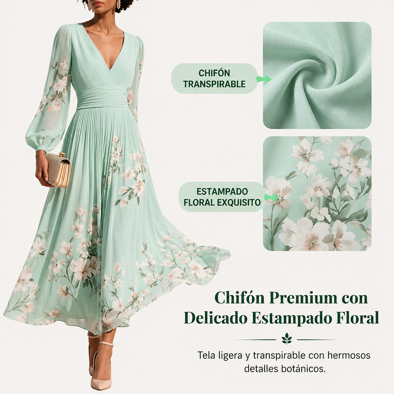 Arizona - Vestido plisado de gasa con delicados detalles florales
