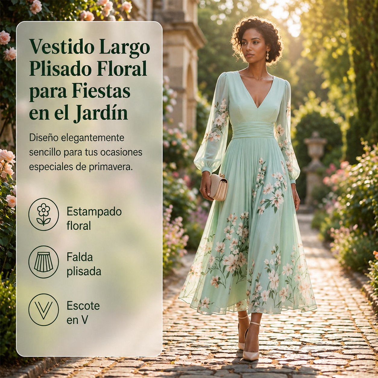 Arizona - Vestido plisado de gasa con delicados detalles florales