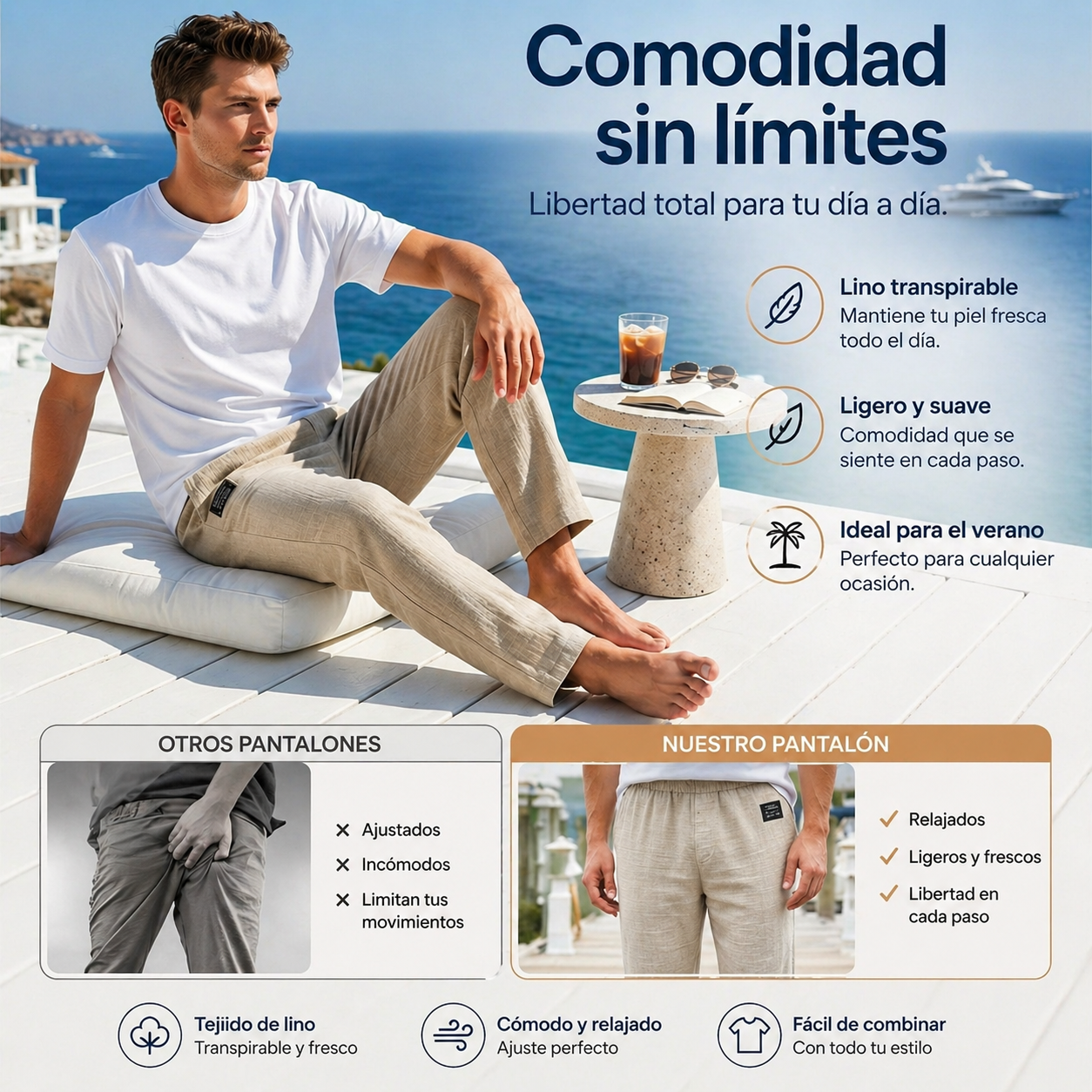 Sunset - Pantalón de algodón-lino para hombres