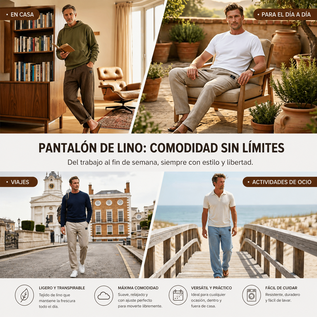 Sunset - Pantalón de algodón-lino para hombres