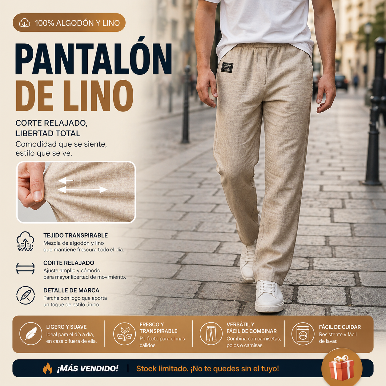 Sunset - Pantalón de algodón-lino para hombres