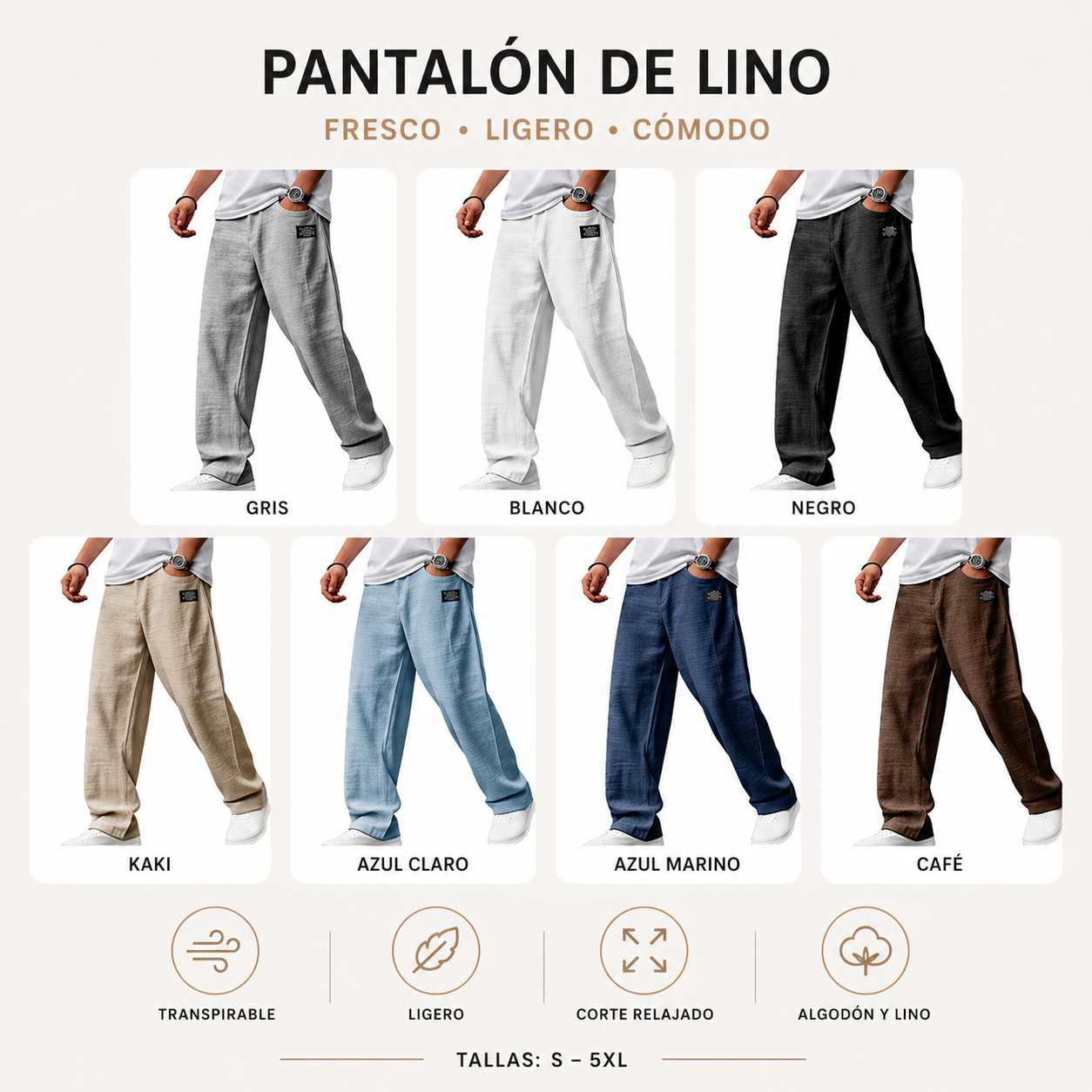 Sunset - Pantalón de algodón-lino para hombres